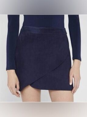 Alice + Olivia Navy Blue Wrap-Style Mini Skirt Goat Leather Size 6 NWT
